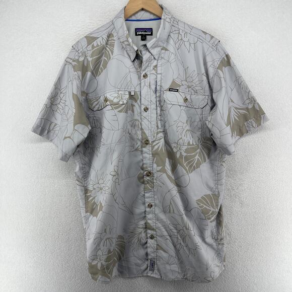 PATAGONIA Shirt Mens L Sol Patrol II Floral Performance Mesh Lined Ripstop Gray - Picture 2 of 14